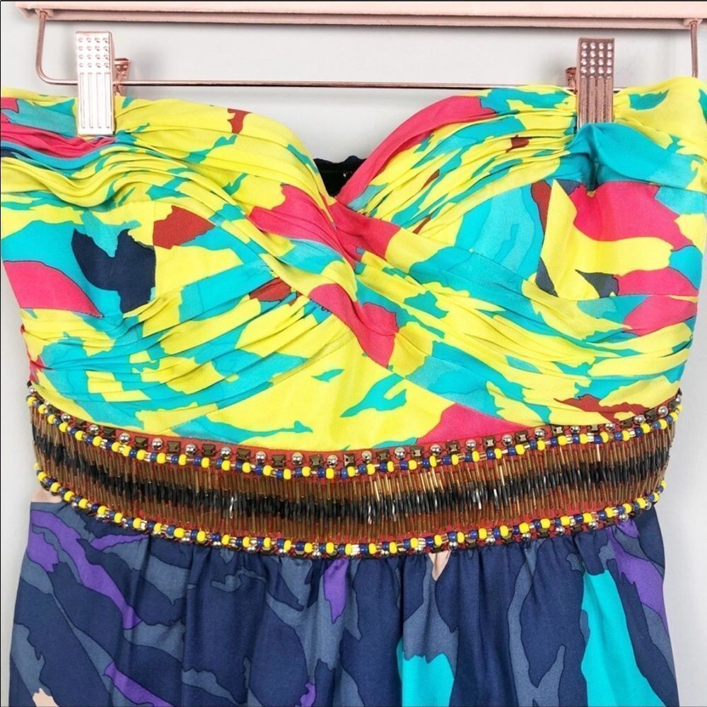 Tibi | Silk Abstract Multiprint Beaded Strapless … - image 5